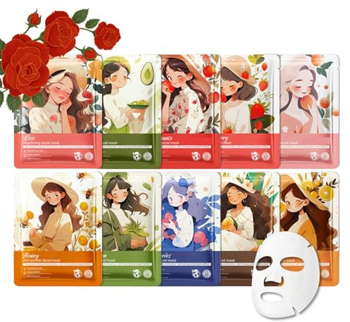 Face Masks Skincare Set,Hydrating Sheet Mask,Pamper Gifts for Women,Moisturizing Beauty Facial Mask,Daily Care Sheet Mask,Skin Care Gifts for Teenage Girls,Mothers Day Hamper,Face Mask Set in 10Pcs