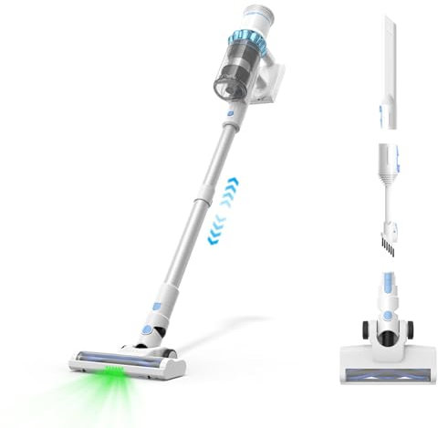 Vozascly Aspiradora Sin Cable, 550W/45KPA/60Min Aspirador Sin Cable con Pantalla Inteligente y Sistema Antienredos, Luz LED Verde, Aspiradora Sin Cable Potente para Suelos/Alfombras/Pelos de Mascotas