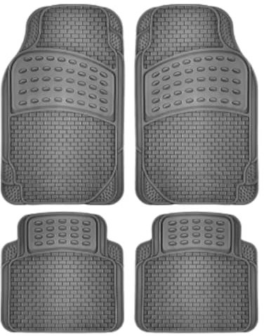 CABLEPELADO - Alfombrillas de Goma Universales para Coche – Set de 4 Piezas Delanteras y Traseras – Resistentes al Agua, Recortables y Antideslizantes – Superficie Texturizada – Color Negro
