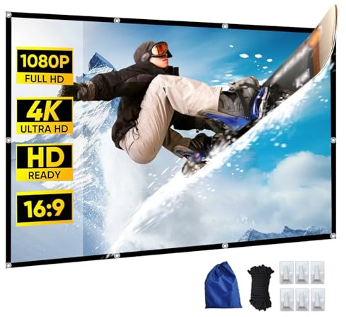 Telo Proiettore Portatile 60-300 Pollici, Schermo Doppia Faccia Schermo Proiettore Esterno 4K 16:9 HD Schermo per Proiettore per Home Cinema con Borsa, Ganci e Corde(250in)