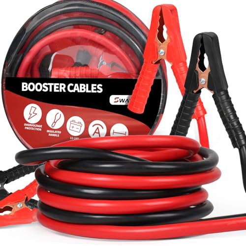 SWAWIS Cavi Batteria Auto 4m 30mm² 1500A 12 V/24 V Cavi di Collegamento per Avviamento, Cavi Batteria Auto, Moto, Camper, Camion