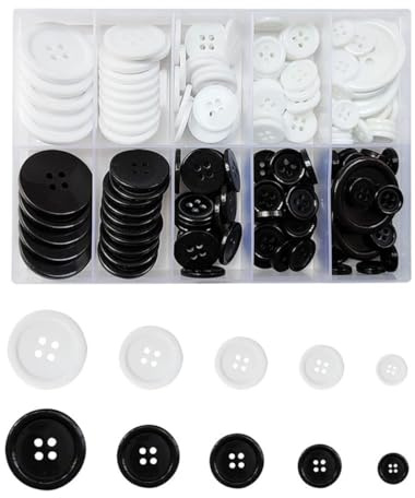 JYNXOR 160 Piezas Botones blanco Negros, Botones de Camisa, Botone de 4 Agujeros, Resina para Manualidades, Redondos para Coser Manualidades, Botone de Resina para Punto con Agujas