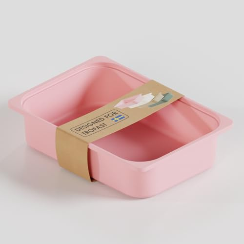 Clutter Cover TRÖVI Box 42 x 30 x 10cm für Trofast Regale, robuste Kiste aus Kunststoff, Weiß, Beige, Rosa & Eukalyptus, Aufbewahrungsbox aus Kunststoff für Kinderzimmer Spielzeug und Haushalt (Rosa)