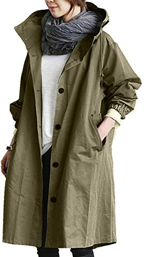 Trenchcoat dam lång med huva, vinterrock dam varm övergångsjacka mode utomhusjacka med fickor vindjacka enfärgad vinterjacka casual damkappa överdimensionerad kappa medellång kappa med huva