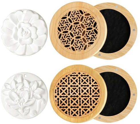 Doftsten aromdiffuser, doftsten för eteriska oljor, diffuser eteriska oljor set med träröklåda för aromaterapi i sovrum, badrum, kontor och bil, resor, 4 stycken