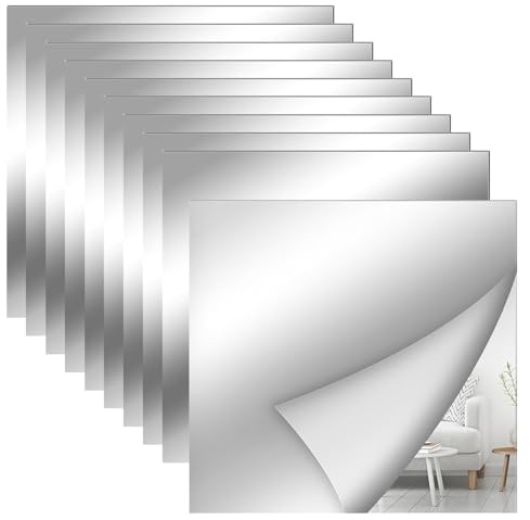 Dekorinex 10 Piezas Espejo Adhesivo Acrílico, 15 x 15 cm Espejos Autoadhesivos Pared, Espejo Pegatina Flexibles, para Decoración del Hogar, Baño, Dormitorio, Sala de Estar, Armario, Gimnasio, Pasillo