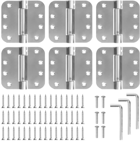 6 Pack Self-Closing Door Hinges 4 Inch, Adjustable Tension, Door Hinges 5/8 Radius Corners, Stainless Steel for Garage, Front, Back & Interior Doors, Left & Right Hand (Brushed Nickel)