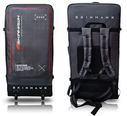 Skinhawk SUP Board Bolsa con ruedas – Mochila para tabla de surf de remo de 90 x 45 x 30 cm – Bolsa de transporte resistente de tela 1680D – Acolchado resistente a desgarros con correas ajustables y