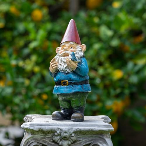 Alpine WAC406 Corporation 30 cm Tall Outdoor Garden Gnome with Bird Yard Statue Decoration, Multicolor