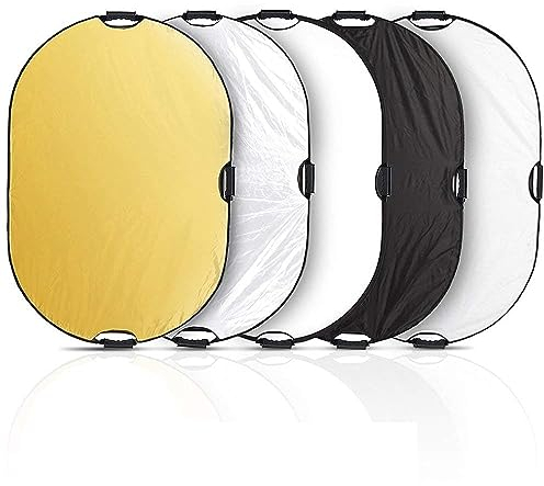 Selens 5 en 1 Reflector de Luz Oval 80x120CM Plegable Portátil con Asa Iluminación Estudio Fotográfico Fotografía al Aire Libre, Color Negro, Blanco, Oro, Plata, Translúcido