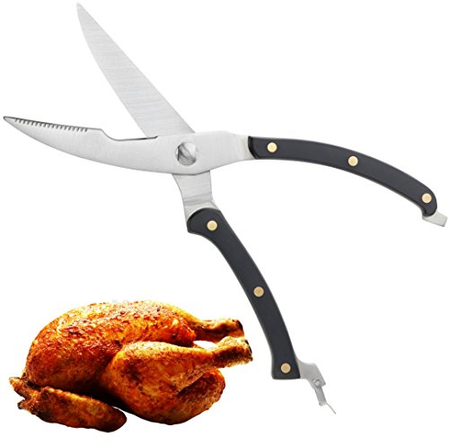 Heavy Duty Kitchen Poultry Shears - 25cm/10inch Large, Strong, Full Tang Handle, Dishwasher Safe. Sturdy Construction with Notched Blade for Extra Grip. Commercial Quality for Home Or Restaurant Use.