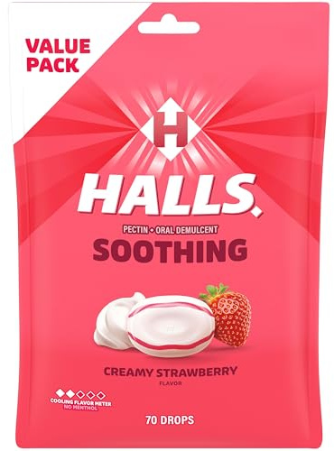 HALLS Throat Soothing Creamy Strawberry Throat Drops, 70 Drops