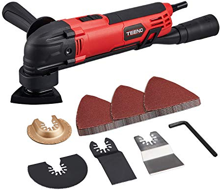 Teeno - Multiherramienta oscilantes - 300W de potencia - Herramienta multifunción con juego de accesorios de 11 piezas, 15000-22000RPM, para Cortar, Lijar, Raspar, Serrar y Tronzar