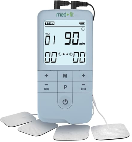 Med-Fit Premier Rechargeable Dual Channel EMS Machine (Muscle Stimulator): 12 Preset Clinically Approved Programmes | Complete Manual Adjustments for Customised Settings