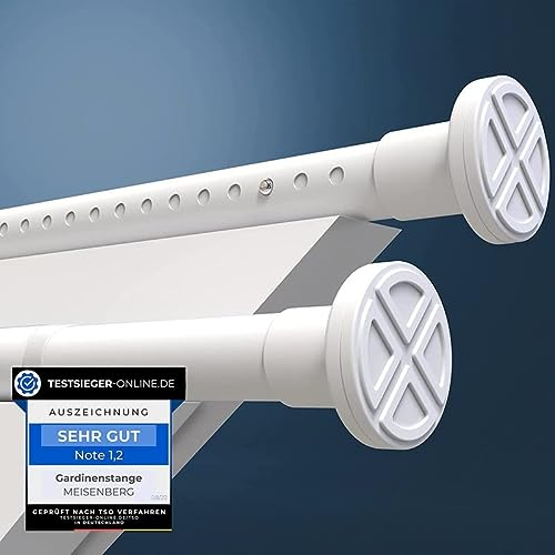 MEISENBERG Klemmstange für Gardinen 110-160cm, Weiß, Ø 32 mm, Duschvorhangstange ohne Bohren - Vorhangstange zum Klemmen für Fenster, Raumteiler und Küche