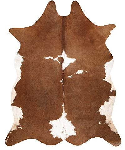 rugsx Tappeto in Pelle Bovina Artificiale Cowhide, Mucca, Motivo Animali, Finta Pelle, Tappeto per Soggiorno, casa, Camera da Letto, DIY Crafts, Marrone Bianco 100x150 cm