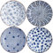 Swuut Ceramic Pasta Bowls Set,Blue and White Salad Bowl 20cm Dinner Shallow Plates Set of 4,Serving Appetizer Dessert Snack (8 Inch x 4pcs)