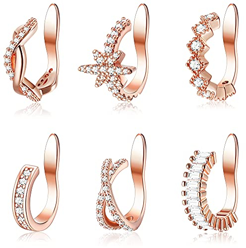 Milacolato 6Pcs Ear Cuff Ohrringe Helix Knorpel Clip On Wrap Ohrringe Verstellbare Manschetten Nicht Durchdringender Knorpel Einstellbare Ohr Cuffs Ohrklemme Ohrring Set für Damen RoséGold