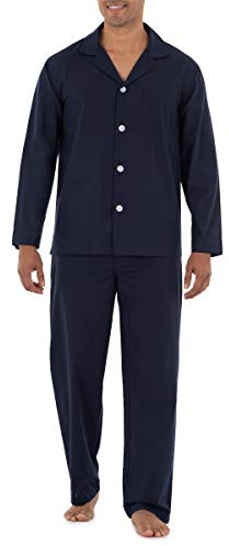 Fruit of the Loom Men's Long Sleeve Broadcloth Pajama Set, Navy, Medium