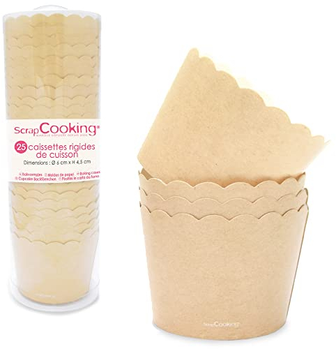 SCRAP COOKING - Set di 25 pirottini da forno per cupcake e muffin - Colore carta Kraft - Decorazioni Custodie Tazze per pasticceria - Tenuta in cottura al forno beige - 5079
