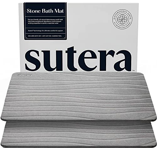 Stone Bath Mats for Bathroom, Dries in Seconds - Non-Slip, Gray, 2 Pack