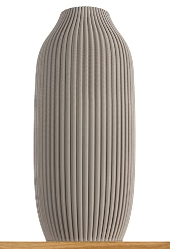 3D Vase Dekovase Stella XL 38cm Bodenvase Hellgrau Deko Vase Pampasgras Trockenblumen