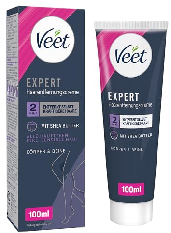 Veet Expert Crema depilatoria per corpo e gambe – Crema depilatoria per tutti i tipi di pelle, incl. pelle sensibile, 100 ml