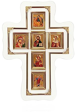 NKlaus Christliche Ikonen naturholz weiß Wand-Kreuz mit Glass 38x27cm religiöse Hausaltar 14336