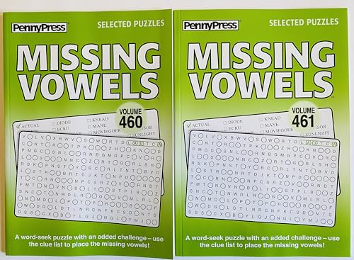 Volume Numbers 460 and 461 of Penny Press Missing Vowels Word Search Seek Circle Find Books. Selected Puzzles