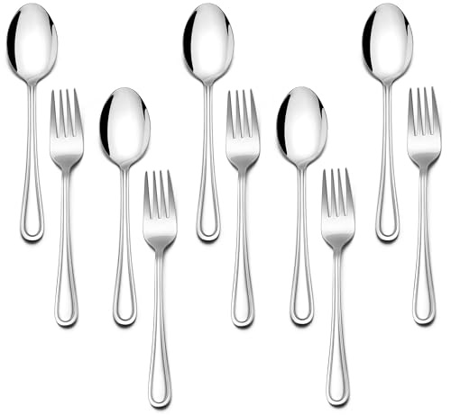 E-far 10-Piece Toddler Utensils, Kid Stainless Steel Silverware Set, Children Safe Forks and Spoons Set for Self Feeding, Healthy & Non-Toxic, Mirror Polished & Easy to Clean