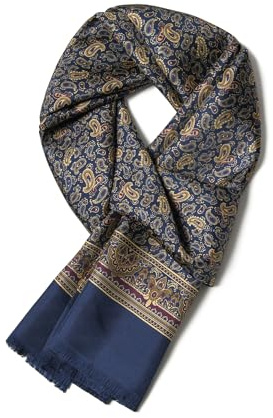 SHIROUYU Men's Silk Twill Scarf - 100% Mulberry Silk, Luxurious & Silky Soft, Extra Long for Warmth (Gift Packaged)