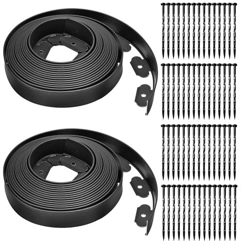 Borde Jardín, Borde de Césped de plástico Flexible 20m con 60 Clavijas, Altura 5 cm, Cenefa Parterres Bordura Exterior, Cenefa de Césped para Césped Cenefa de Jardín Cenefa para Arriate (20m*5cm)
