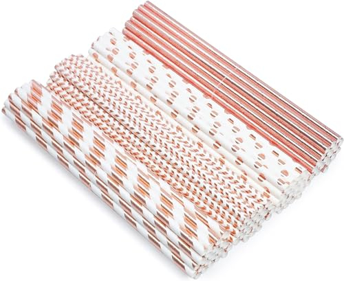 Papierstrohhalme Trinkhalm, Biodegradable Paper Straws, Cocktail Kreative Dekoration Strohhalme, Wiederverwendbar, für Hochzeit, Geburtstag, Cocktail (Roségold,200 Stück)
