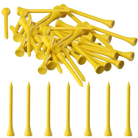 Tees de Golf madera, Tees de Golf 70 mm, 100 Piezas Tee de Golf de Bambu, Entrenamiento Práctico Tees Golf para Césped Exterior, Campo de Golf (Amarillo)