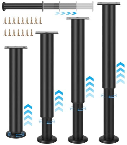 Cexovo 4 patas para muebles ajustables, color negro, patas de mesa ajustables en altura, 25 – 42 cm, patas de apoyo de repuesto para sofá, silla, escritorio, armarios y patas