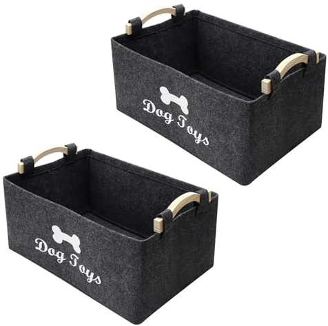 APOMOONS Lot de 2 Paniers de Rangement Panier à Jouets pour Chien Gris avec Poignée, Boîte de Rangement Pliable en Feutre pour Rangement de Jouets, Friandises et Petits Objets, Vêtements Sales