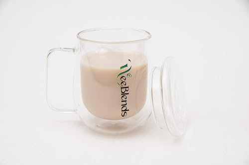 WeeBlends Tazza in vetro a doppia parete da 250 ml, in vetro borosilicato termico con manico, per cappuccino, espresso, latte, tè, resistente al calore