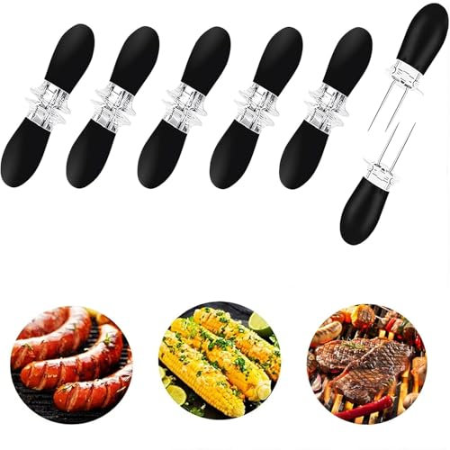 12 Piezas Pinchos para Mazorcas de Maíz, Soportes de Acero Inoxidable con Mango, para Barbacoa, Camping, Picnic y Cocina