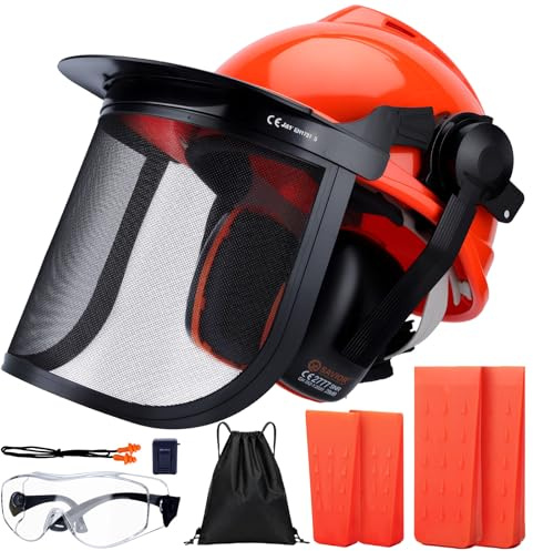 SAVIOR Casco di protezione forestale EN 397 per motosega, con 4 pezzi, con visiera e protezione dell'udito EN 352-3, casco di sicurezza professionale per circonferenza della testa di 54-63 cm