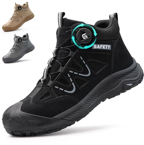 GUSAYEX Men's Steel Toe Cap Safety Boots Puncture Resistant Work Shoes