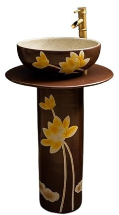 Lavabo de pedestal moderno - Lavabo de pedestal cerámica pie con grifo y desagüe for baño doméstico