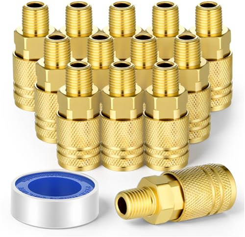 12 Pcs 1/4 Inch Male Industrial Coupler, 1/4 Air Hose Fittings, NPT Male Quick Connect Air Coupler, Airs Tool Fittings, 1/4-Inch Airs Line Quick Connect Fitting