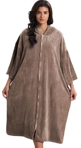 Treer Poncho de Surf Hombre Mujer Microfibra Poncho Surf Toalla con Capucha y Cremallera de Roba de Baño Transpirable Toalla Poncho para Gimnasio Playa Piscina (Marrón,75 * 110cm)