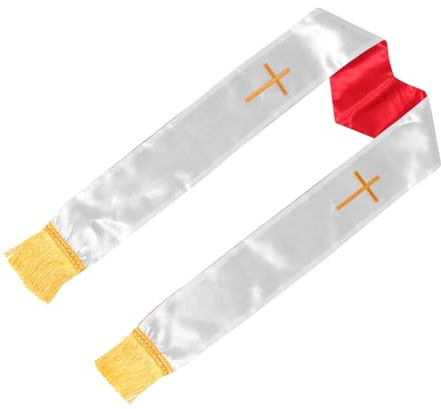 POPETPOP Estola con Diseño Elegante de Satén Rojo Clerical Bordada Reversible con Borlas Chal de Pastor y Doble Cara para Coro de Iglesia y Eventos Religiosos