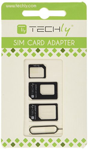 Techly - Adaptador para Tarjeta SIM (4 en 1) Nano-SIM, Micro-SIM y SIM (I-SIM-3), Color Negro