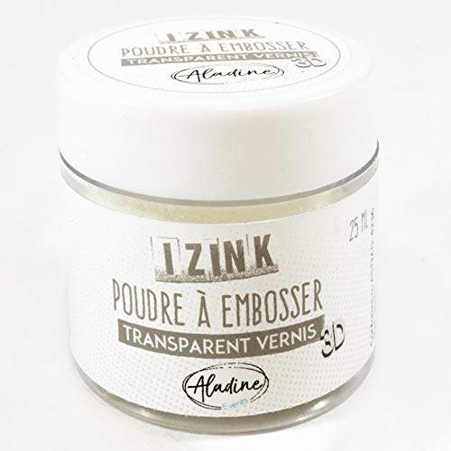 Aladine - Izink Transparent Lack Prägepulver - Prägung mit Glitzer - 3D Volumeneffekt für Scrapbooking und Kreative Cartery - Schrott im transparenten Relieflack - 25ml Glas