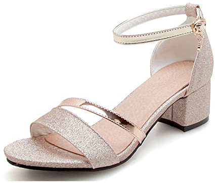 Onewus Damen Fashion Open Toe Schnalle Blockabsatz Sandalen (Gold, 41)