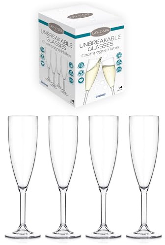 Lay-Z-Spa BWA0008 - Juego de 4 copas de champán de policarbonato reutilizables y prácticamente irrompibles, transparente