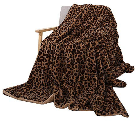 GELing Leopardenmuster Luxusdecke Plüsch warm super weich Decke,Flanell Shaggy Fleecedecke Groß gemütlich Tagesdecke Überwurfdecke Gelb Braun Leo 130 * 160cm