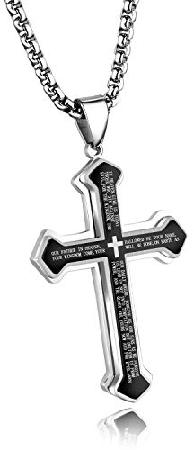 Cytecedx Herren-Halskette mit Kreuz-Anhänger Herrenkette Männer Kette, Edelstahl Halskette Kubanischer Ketten Silber Gold 60 cm Biker Punk Rock Herren-Accessoires (Schwarz)